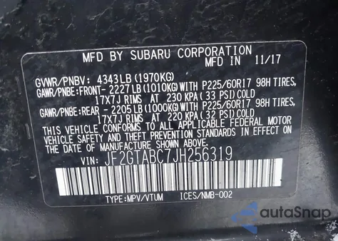 2018 Subaru Crosstrek 2.0I Premium from USA, damaged, VIN JF2GTABC7JH256319